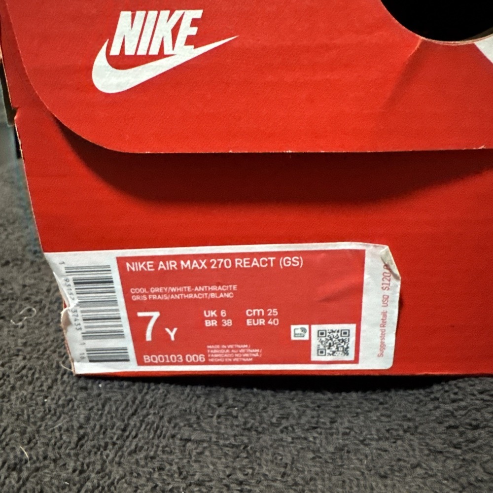 Nike Air Max 270 React GS Size 7y Gray Orange BQ0103-006 with box - Picture 10 of 10